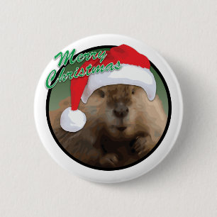 Badge Rond 5 Cm Castor de Noël - Bouton rond Standard, 2¼ pouces
