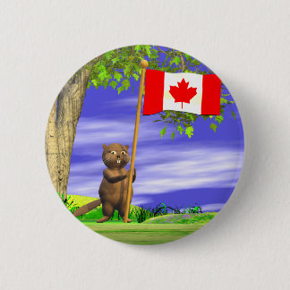 Badge Rond 5 Cm Castor et drapeau canadiens