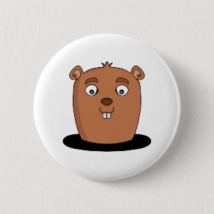 Badge Rond 5 Cm Castor sortant d'un trou