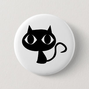 Badge Rond 5 Cm Cat Animal Eyes Feline Caricature noir