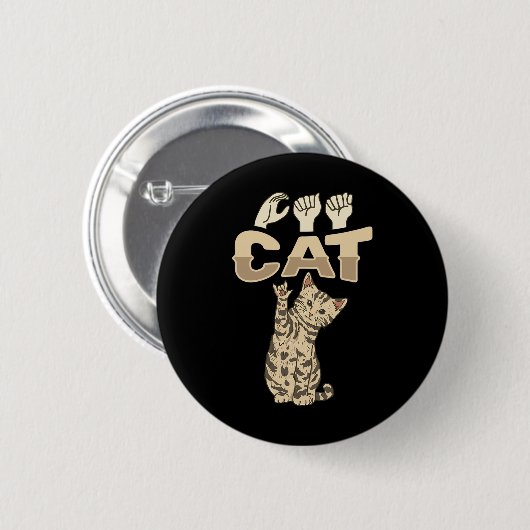 Badge Rond 5 Cm Cat Asl Gesture main Sourde Perte d'audition Sensi (Devant & derrière)