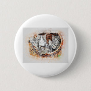 Badge Rond 5 Cm Cat Basket Kitten Art Abstract Vintage Watercolor.