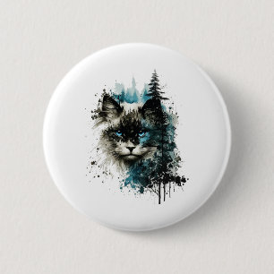 Badge Rond 5 Cm Cat Blue Eyes Cat Motif Art Forêt Animal Cat