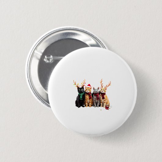 Badge Rond 5 Cm Cat Christmas Light Reindee Père Noël Christmas Ca (Devant & derrière)