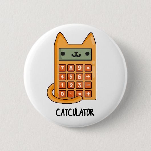 Badge Rond 5 Cm Cat-culator Funny Kitty Chat Calculatrice Pun (Devant)
