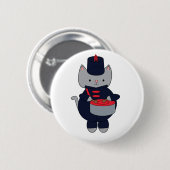 Badge Rond 5 Cm Cat Drummer Marching Band Navy Blue Red (Devant & derrière)