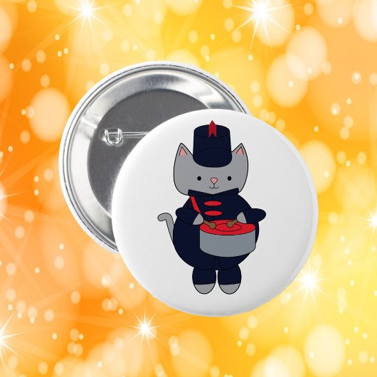 Badge Rond 5 Cm Cat Drummer Marching Band Navy Blue Red