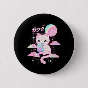 Badge Rond 5 Cm Cat fraise Lait Anime 90s Japonais Chat Japon