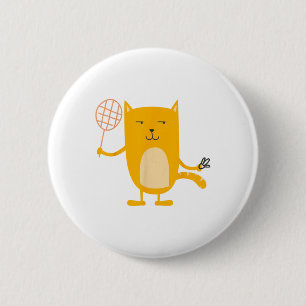 Badge Rond 5 Cm Cat Graphic Badminton Player Navette Sports Smash