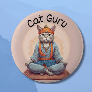 Badge Rond 5 Cm Cat Guru Yoga Maîtrise Méditation pleine conscienc