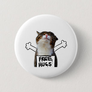Badge Rond 5 Cm Cat holding Free Hugs Sign