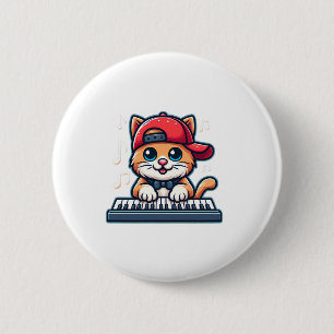Badge Rond 5 Cm Cat Jouer Piano Design pour la musique et les Amou