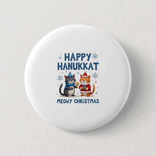 Badge Rond 5 Cm Cat Merry Christmas Happy Hanukkah Jewish Christia (Devant)