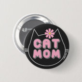 Badge Rond 5 Cm CAT MOM avec bouton Fleur rose (Devant & derrière)