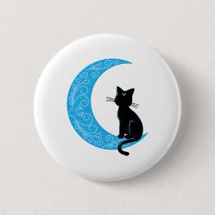 Badge Rond 5 Cm Cat noir Crescent Lune marin maman