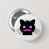 BADGE ROND 5 CM CAT NOIR DE MOUSTACHE ROSE DRÔLE (Devant & derrière)