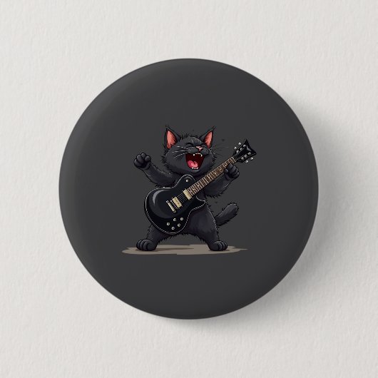 Badge Rond 5 Cm Cat Playing Guitar Rock And Roll Rock Star Funny  (Devant)