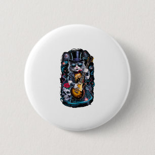 Badge Rond 5 Cm Cat Playing Guitar Rock & Roll 80s 90s Rock Band C