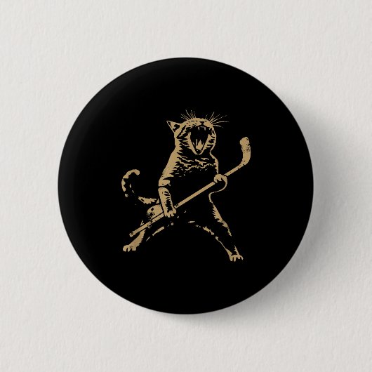Badge Rond 5 Cm Cat Playing Ice Hockey  (Devant)