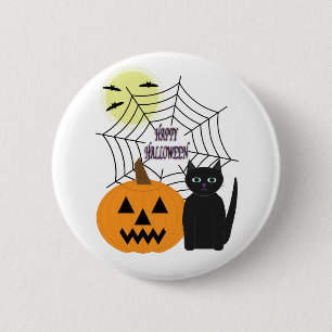 Badge Rond 5 Cm Cat & Pumpkin Halloween