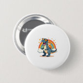 Badge Rond 5 Cm Cat Riding Dinosaur T-Rex Kitten Rainbow Dino Funn (Devant & derrière)