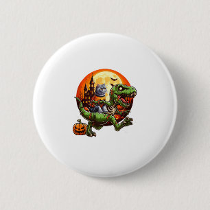 Badge Rond 5 Cm Cat Riding Horreur T-rex Comme Zombie Halloween En