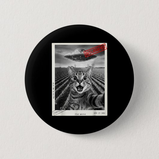 Badge Rond 5 Cm Cat Selfie Ufo Alien Funny Surprised Cat Meme Men (Devant)