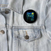 Badge Rond 5 Cm Cat Selfie With Alien Ufo Night Van Gogh Men Women (En situation)