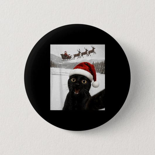Badge Rond 5 Cm Cat Selfie With Santa Funny Black Cat Christmas Me (Devant)