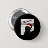 Badge Rond 5 Cm Cat Selfie With Santa Funny Black Cat Christmas Me (Devant & derrière)