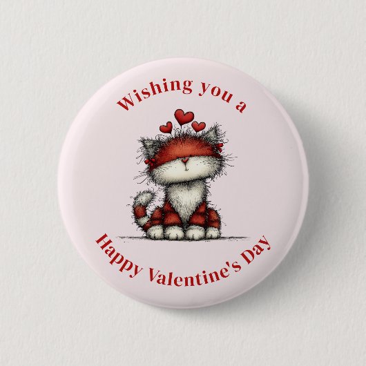 Badge Rond 5 Cm Cat with Red Hearts Cute and Fun Valentine's Day (Devant)