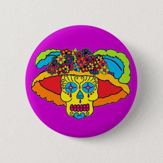 Badge Rond 5 Cm Catrina Sugar Skull (Devant)