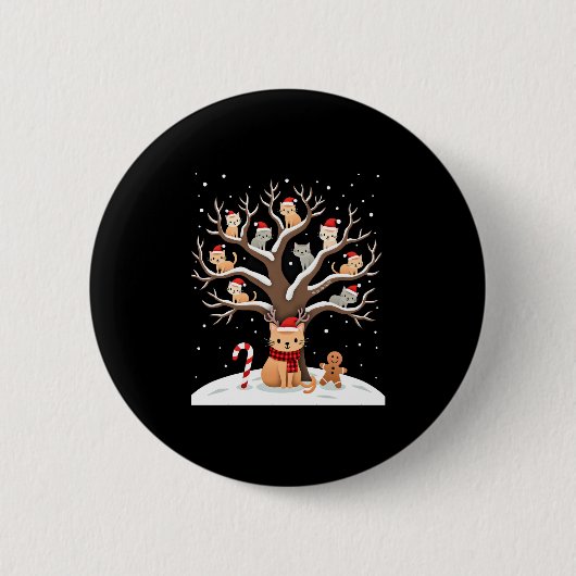Badge Rond 5 Cm Cats In Snow Tree Winter Christmas Santa Hat X-mas (Devant)
