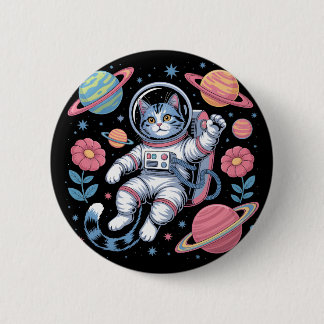 Badge Rond 5 Cm Catstronaut cosmique dans Neon Space Vaporwave