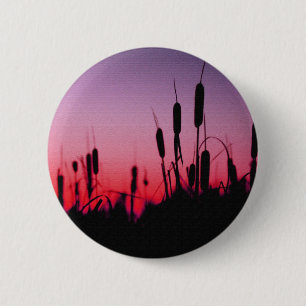Badge Rond 5 Cm Cattails au coucher du soleil