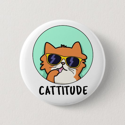 Badge Rond 5 Cm Cattitude drôle Attitude jeu de chat (Devant)