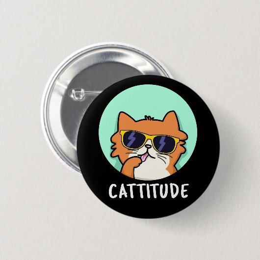 Badge Rond 5 Cm Cattitude Funny Chat Pun Dark BG (Devant & derrière)