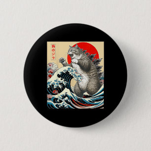Badge Rond 5 Cm Catzilla Cat Art japonais