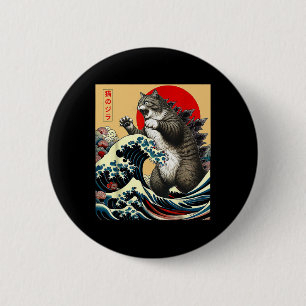 Badge Rond 5 Cm Catzilla Chat Art Japonais Cadeaux Drôles De Chat 