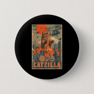 Badge Rond 5 Cm Catzilla Chat Art Japonais Cadeaux Drôles de Chat