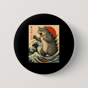 Badge Rond 5 Cm Catzilla Chat Art Japonais Cadeaux Drôles de Chat