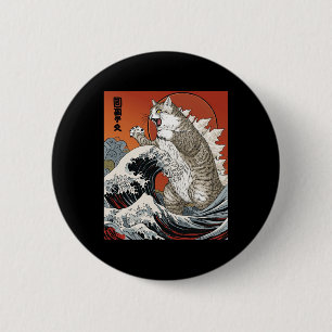 Badge Rond 5 Cm Catzilla Chat Art Japonais Chat Drôle Pour Hommes
