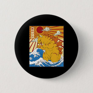 Badge Rond 5 Cm Catzilla Chat japonais Anime Kawaii Drôle Cadeaux 