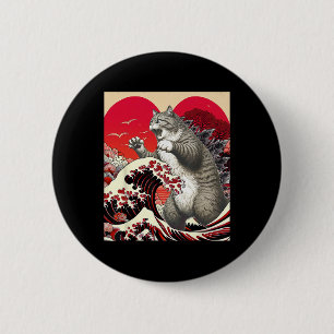 Badge Rond 5 Cm Catzilla Chat Valentine Japonaise Art Drôle Chat C