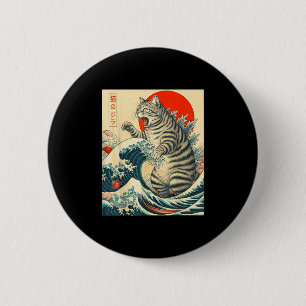 Badge Rond 5 Cm Catzilla Shorthair Chat Cadeaux D'Art Japonais Pou