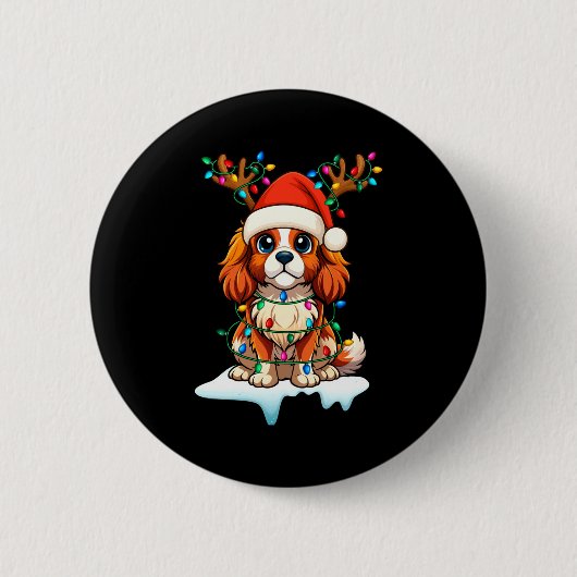 Badge Rond 5 Cm Cavalier King Charles Spaniel Christmas Reindeer P (Devant)