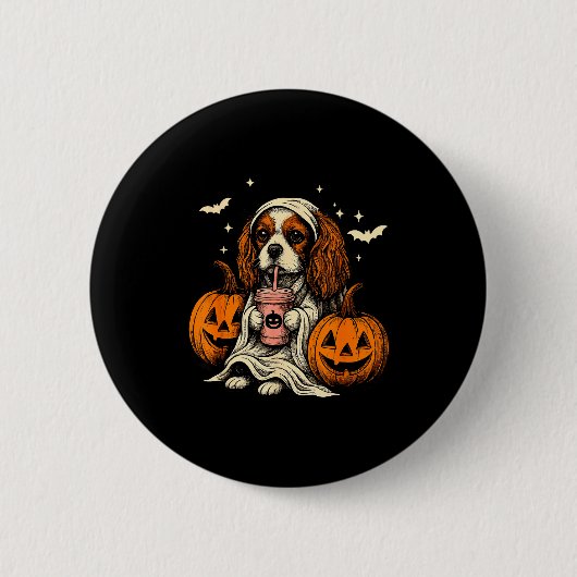 Badge Rond 5 Cm Cavalier King Charles Spaniel Ghost Halloween Cava (Devant)
