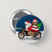 Badge Rond 5 Cm Cavalier King Chien Noël Père Noël (Devant & derrière)
