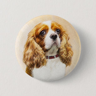 Badge Rond 5 Cm Cavalier Le Roi Charles Spaniel Peinture originale