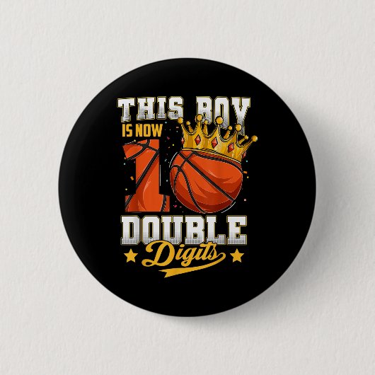 Badge Rond 5 Cm Ce Garçon Double Chiffres Dix Basket 10 Ans (Devant)